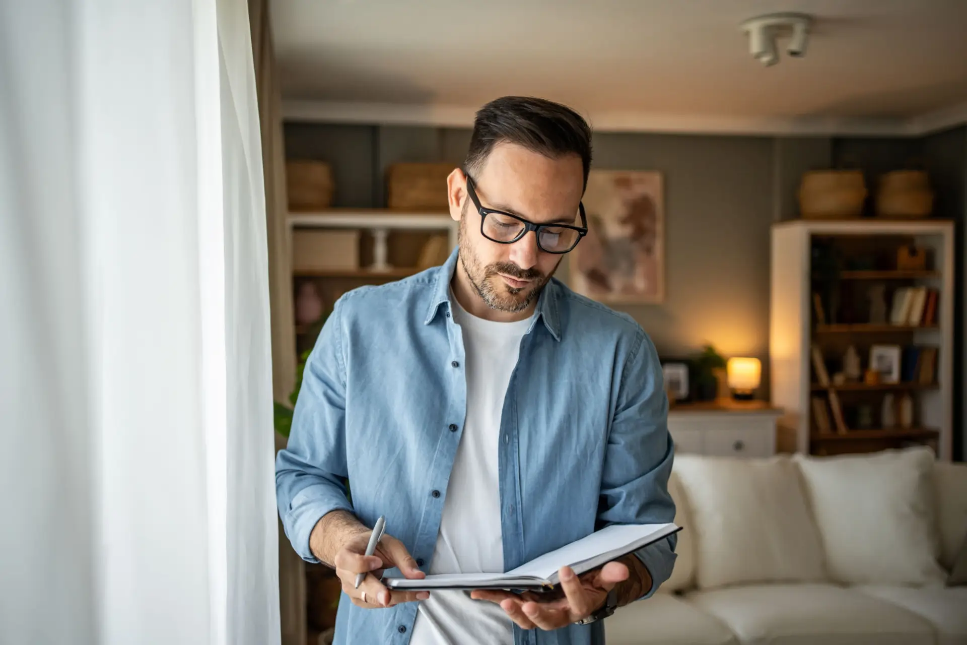 Self-employed professional reviewing mortgage documents
