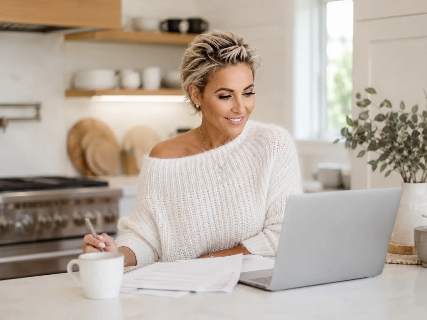 Christine Eskina-Henrickson reviewing mortgage documents at her desk